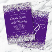 Silver Glitter Royal Paars Monogram 50e verjaardag Kaart