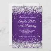 Silver Glitter Royal Paars Ombre 50th Birthday Kaart (Achterkant)