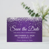 Silver Glitter Royal Paars Ombre 50th Birthday Save The Date (Staand voorkant)