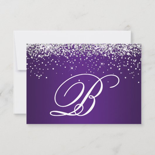 Silver Glitter Royal Paars Ombre 50th Birthday Save The Date (Achterkant)