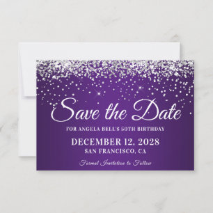 Silver Glitter Royal Paars Ombre 50th Birthday Save The Date
