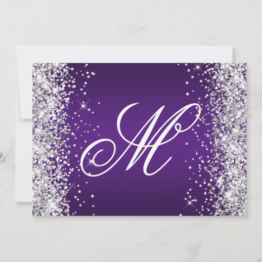 Silver Glitter Royal Paars Ombre Fancy Monogram Kaart (Achterkant)