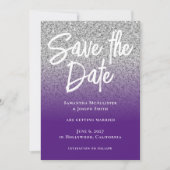 Silver Glitter Royal Paars Ombre Save The Date (Voorkant)