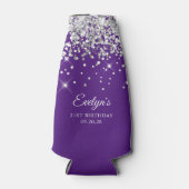 Silver Glitter Royal Paarse 21e verjaardag Flesjeskoeler (Voorkant)