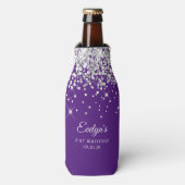 Silver Glitter Royal Paarse 21e verjaardag Flesjeskoeler (Fles Voorkant)