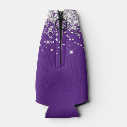 Silver Glitter Royal Paarse 21e verjaardag Flesjeskoeler (Achterkant)