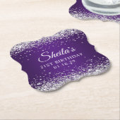 Silver Glitter Royal Paarse 21e verjaardag Kartonnen Onderzetters (Gekanteld)