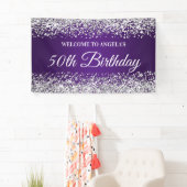 Silver Glitter Royal Paarse 50e Verjaardag Welkom Spandoek (Insitu)