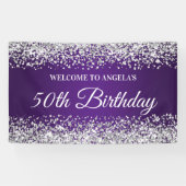 Silver Glitter Royal Paarse 50e Verjaardag Welkom Spandoek (Horizontaal)