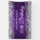 Silver Glitter Royal Paarse 50e Verjaardag Welkom Spandoek (Verticaal)