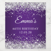 Silver Glitter Royal Paarse 60ste verjaardag Wijn Etiket (Enkel label)