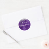 Silver Glitter Royal Paarse Folie Vrolijk Kerstfee Ronde Sticker (Envelop)