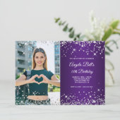 Silver Glitter Royal Paarse foto 18e verjaardag Kaart (Staand voorkant)