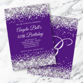 Silver Glitter Royal Paarse Monogram 40e verjaarda Kaart