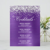 Silver Glitter Royal Purple Foil Cocktails Bar Menu (Staand voorkant)