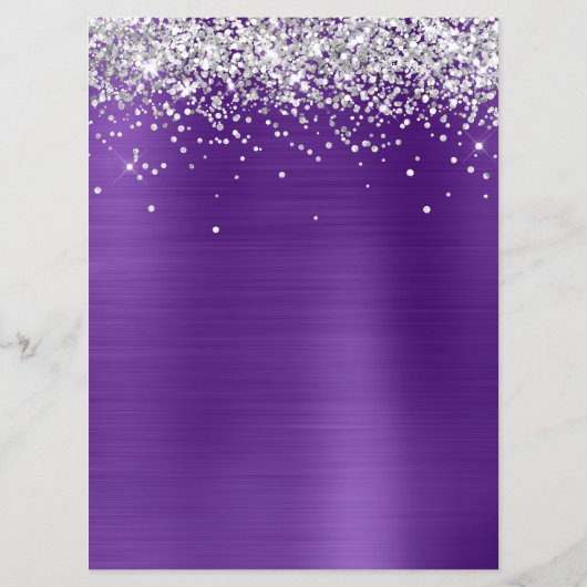 Silver Glitter Royal Purple Foil Cocktails Bar Menu (Achterkant)