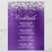 Silver Glitter Royal Purple Foil Cocktails Bar Menu (Voorkant)