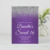 Silver Glitter Royal Purple Gradient Sweet 16 Kaart (Staand voorkant)