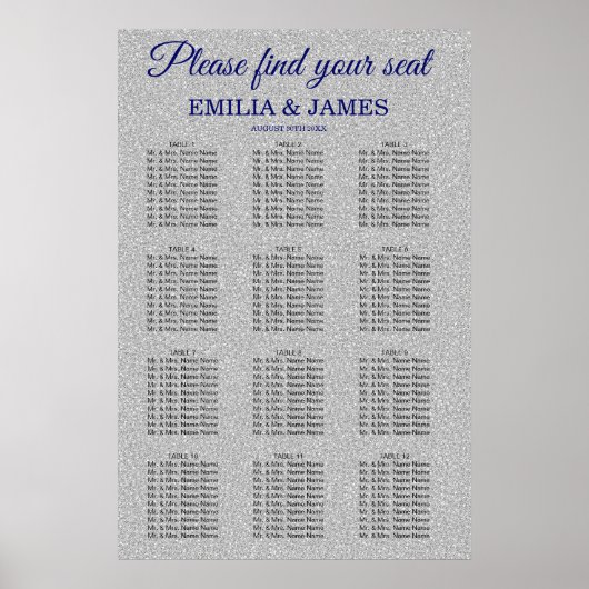 Silver Glitter, Royal Wedding Seating Chart Poster (Voorkant)
