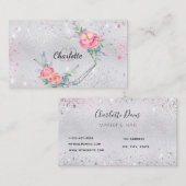 Silver glitter roze florals make-up hair schoonhei visitekaartje (Voorkant / Achterkant)
