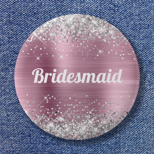 Silver Glitter Roze Folie Bruidsmeisje Ronde Button 5,7 Cm