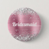 Silver Glitter Roze Folie Bruidsmeisje Ronde Button 5,7 Cm (Voorkant)