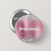 Silver Glitter Roze Folie Bruidsmeisje Ronde Button 5,7 Cm (Voorkant /achterkant)