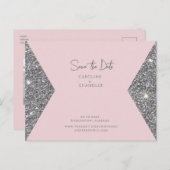 Silver Glitter & Roze Foto Weddenschap Sparen de D Briefkaart (Voorkant / Achterkant)