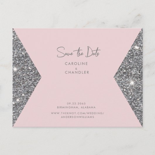 Silver Glitter & Roze Foto Weddenschap Sparen de D Briefkaart (Voorkant)