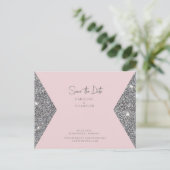 Silver Glitter & Roze Foto Weddenschap Sparen de D Briefkaart (Staand voorkant)