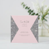 Silver Glitter & Roze foto Weduwnaar sparen de dat Save The Date (Staand voorkant)