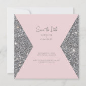 Silver Glitter & Roze foto Weduwnaar sparen de dat Save The Date (Voorkant)