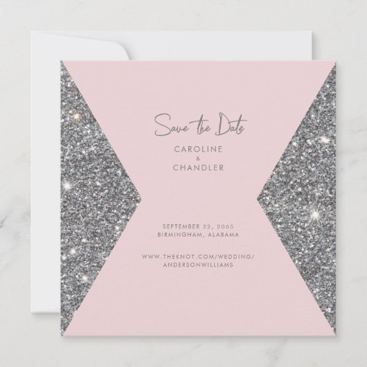 Silver Glitter & Roze foto Weduwnaar sparen de dat Save The Date (Voorkant)