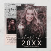 Silver glitter roze ombre 5 foto's afstuderen kaart (Voorkant / Achterkant)