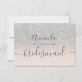 Silver glitter roze ombre script mijn bridesmaid kaart (Voorkant)
