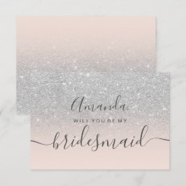 Silver glitter roze ombre script mijn bridesmaid kaart