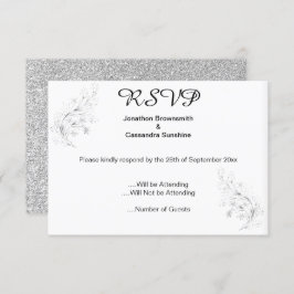 SILVER GLITTER RSVP KAART