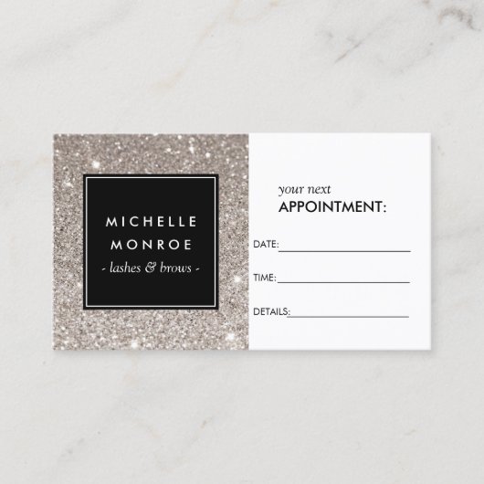 Silver Glitter Salon Afspraakkaart Afsprakenkaartje (Voorkant)