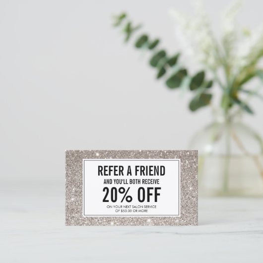 Silver Glitter Salon Verwijzing Kaart (Staand voorkant)