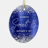 Silver Glitter Sapphire Blue Fancy Sweet 16 Foto Keramisch Ornament (Rechts)