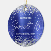 Silver Glitter Sapphire Blue Fancy Sweet 16 Foto Keramisch Ornament (Links)