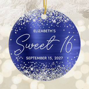 Silver Glitter Sapphire Blue Fancy Sweet 16 Foto Keramisch Ornament