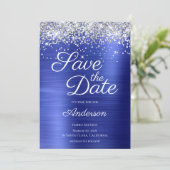 Silver Glitter Sapphire Blue Ombre Family Reunion Save The Date (Staand voorkant)