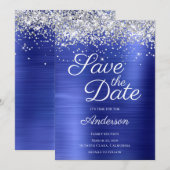 Silver Glitter Sapphire Blue Ombre Family Reunion Save The Date (Voorkant / Achterkant)