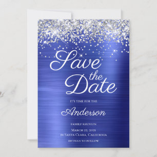 Silver Glitter Sapphire Blue Ombre Family Reunion Save The Date