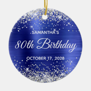 Silver Glitter Sapphire Folie 80th Birthday Keramisch Ornament