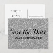 Silver Glitter Save the Date Briefkaart 2 (Voorkant / Achterkant)