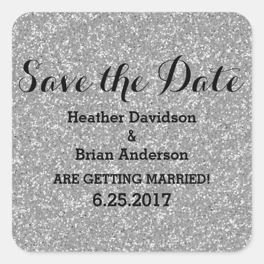 Silver Glitter Save the Date Stickers (Voorkant)