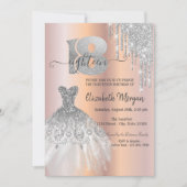 Silver Glitter-schijven Dress Roos Gold 18e verjaa Kaart (Voorkant)