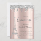 Silver Glitter-schijven, Eiffeltoren Quinceanera Kaart (Voorkant)